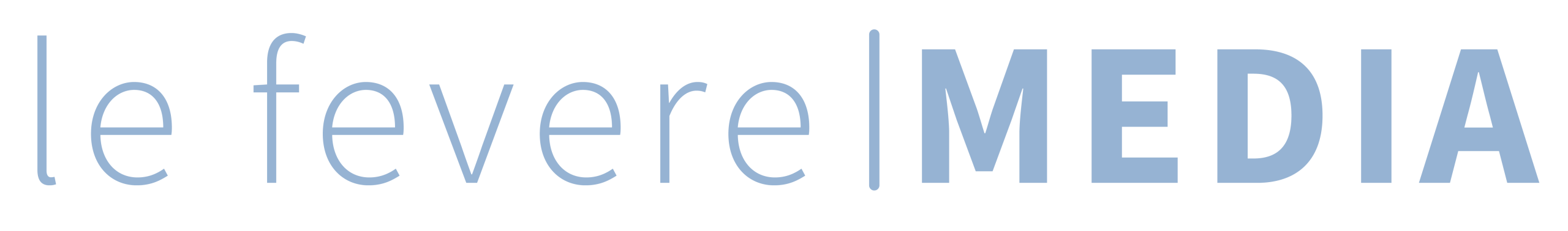 blue logo text that says lefevere media