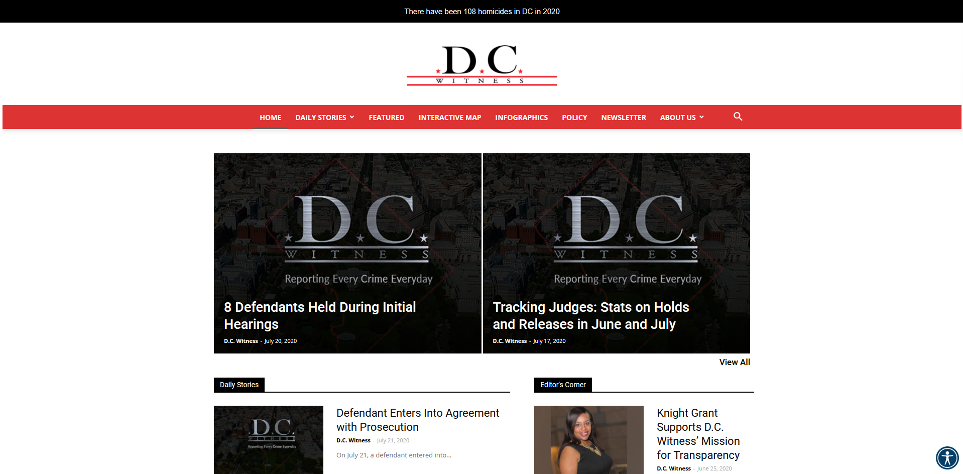DC Witness_Project Image_Homepage_After DC Witness homepage after the redesign