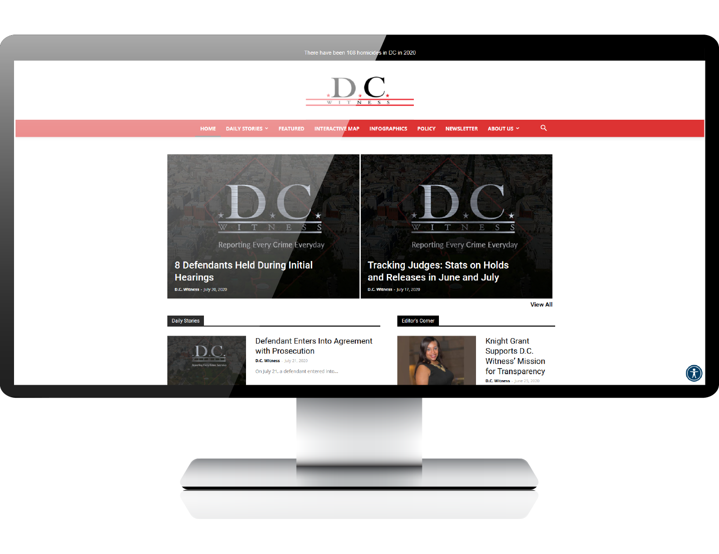DCWitness_Project Image_Hero Image DC Witness home page in a desktop graphic